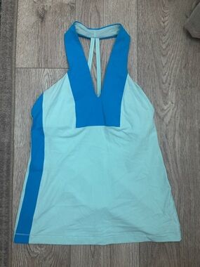 Y2K inspired Lulu Lemon Light Aqua & Bright Teal Halter Athletic Tank